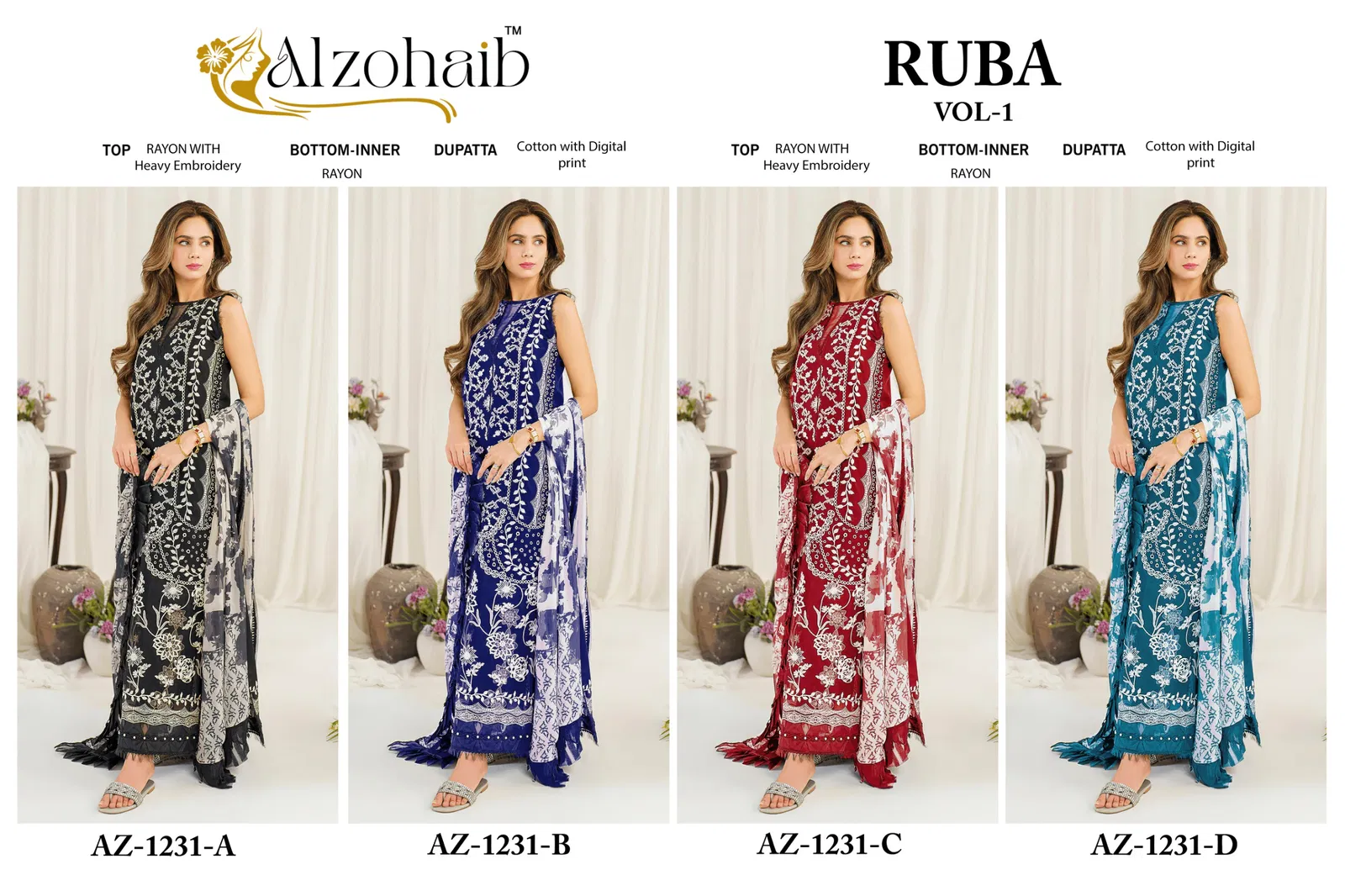 Ruba Vol 1 By Alzohaib Cotton Dupatta Pakistani Salwar Suits Exporters In India